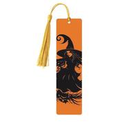 Segnalibro in legno con strega di Halloween per uomini e donne che leggono segnalibri in legno unici fatti a mano con nappa ciondolo segnalibro per amanti dei libri, regalo di compleanno per
