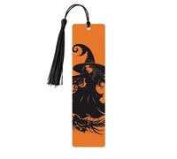 Segnalibro in legno con strega di Halloween per uomini e donne che leggono segnalibri in legno unici fatti a mano con nappa ciondolo segnalibro per amanti dei libri, regalo di compleanno per