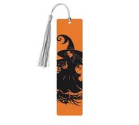 Segnalibro in legno con strega di Halloween per uomini e donne che leggono segnalibri in legno unici fatti a mano con nappa ciondolo segnalibro per amanti dei libri, regalo di compleanno per