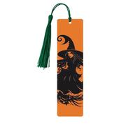 Segnalibro in legno con strega di Halloween per uomini e donne che leggono segnalibri in legno unici fatti a mano con nappa ciondolo segnalibro per amanti dei libri, regalo di compleanno per