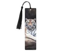Segnalibro in legno con tigre seduta sulla roccia animale fai da te in legno con nappe colorate etichette regalo in legno etichette regalo regalo insolito per gli amanti dei libri uomini donne
