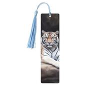 Segnalibro in legno con tigre seduta sulla roccia animale fai da te in legno con nappe colorate etichette regalo in legno etichette regalo regalo insolito per gli amanti dei libri uomini donne