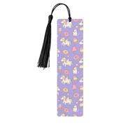 Segnalibro in legno con unicorni e ciambelle viola, con nappa, accessorio per amanti dei libri e della lettura, 4,6 x 1,2 pollici.