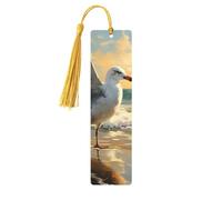 Segnalibro in legno dipinto di un gabbiano per uomini e donne che leggono segnalibri in legno unici fatti a mano con nappa ciondolo segnalibro per amanti dei libri, regalo di compleanno per insegnanti