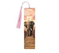 Segnalibro in legno fai da te con elefante su un ponte, segnalibro in legno da appendere con nappe colorate, etichette regalo insolite per gli amanti dei libri, uomini e donne