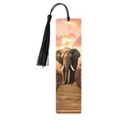 Segnalibro in legno fai da te con elefante su un ponte, segnalibro in legno da appendere con nappe colorate, etichette regalo insolite per gli amanti dei libri, uomini e donne