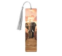 Segnalibro in legno fai da te con elefante su un ponte, segnalibro in legno da appendere con nappe colorate, etichette regalo insolite per gli amanti dei libri, uomini e donne