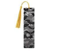 Segnalibro in legno grigio con pipistrelli di Halloween con ciondolo a nappa, unico segnalibro in legno fatto a mano, ideale come regalo di compleanno