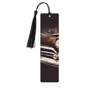 Segnalibro in legno marrone con auto americana, segnalibro fai da te in legno con nappe colorate, etichette regalo in legno, regalo insolito per gli amanti dei libri, uomini e donne