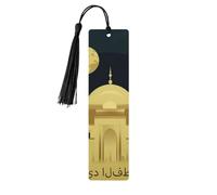 Segnalibro in legno per uomini e donne, biglietto Eid al-Fitr con luna e moschea, segnalibri in legno unici fatti a mano con nappa, segnalibro artigianale per amanti dei libri, regalo di compleanno