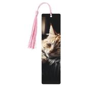 Segnalibro in legno per uomini e donne che fanno un pisolino con gattino, segnalibri unici fatti a mano con nappa ciondolo in legno segnalibro per insegnanti regalo di compleanno