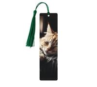 Segnalibro in legno per uomini e donne che fanno un pisolino con gattino, segnalibri unici fatti a mano con nappa ciondolo in legno segnalibro per insegnanti regalo di compleanno
