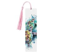 Segnalibro in legno per uomini e donne con due tartarughe acquerello splash segnalibri in legno unici fatti a mano con nappa ciondolo segnalibro per amanti dei libri regalo di compleanno insegnanti