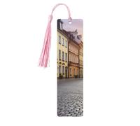 Segnalibro in legno per uomini e donne personalizzato intagliato in legno con ciondolo a nappa Centro storico della Polonia Segnalibro strada per gli amanti dei libri Regalo di compleanno studenti
