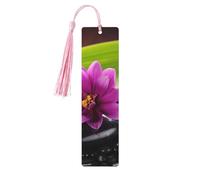 Segnalibro in legno per uomini e donne personalizzato intagliato in legno con ciondolo a nappa fiore viola con pietra nera segnalibro per amanti dei libri regalo di compleanno studenti insegnanti