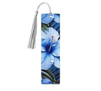 Segnalibro in legno per uomini e donne personalizzato intagliato in legno con ciondolo a nappa segnalibro tropicale fiore blu per amanti dei libri regalo di compleanno studenti insegnanti regalo