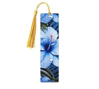 Segnalibro in legno per uomini e donne personalizzato intagliato in legno con ciondolo a nappa segnalibro tropicale fiore blu per amanti dei libri regalo di compleanno studenti insegnanti regalo