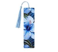 Segnalibro in legno per uomini e donne personalizzato intagliato in legno con ciondolo a nappa segnalibro tropicale fiore blu per amanti dei libri regalo di compleanno studenti insegnanti regalo