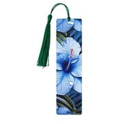 Segnalibro in legno per uomini e donne personalizzato intagliato in legno con ciondolo a nappa segnalibro tropicale fiore blu per amanti dei libri regalo di compleanno studenti insegnanti regalo