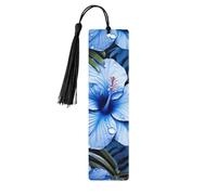 Segnalibro in legno per uomini e donne personalizzato intagliato in legno con ciondolo a nappa segnalibro tropicale fiore blu per amanti dei libri regalo di compleanno studenti insegnanti regalo