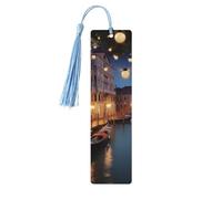 Segnalibro in legno per uomini e donne personalizzato intaglio in legno con ciondolo a nappa bellissimo segnalibro Venezia di notte per gli amanti dei libri regalo di compleanno studenti insegnanti