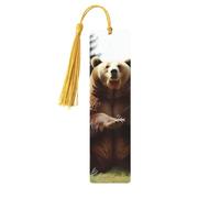 Segnalibro in legno per uomini e donne personalizzato intaglio in legno con ciondolo a nappa Hi Bear seduto sul prato segnalibro per gli amanti dei libri regalo di compleanno studenti insegnanti