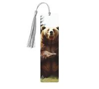 Segnalibro in legno per uomini e donne personalizzato intaglio in legno con ciondolo a nappa Hi Bear seduto sul prato segnalibro per gli amanti dei libri regalo di compleanno studenti insegnanti