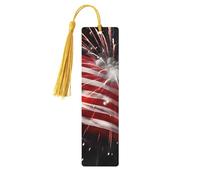 Segnalibro in legno per uomini e donne personalizzato intaglio in legno con nappa ciondolo bandiera americana fuochi d'artificio segnalibro per amanti dei libri regalo di compleanno studenti