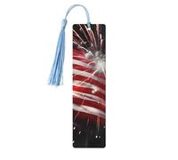Segnalibro in legno per uomini e donne personalizzato intaglio in legno con nappa ciondolo bandiera americana fuochi d'artificio segnalibro per amanti dei libri regalo di compleanno studenti