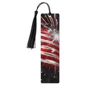 Segnalibro in legno per uomini e donne personalizzato intaglio in legno con nappa ciondolo bandiera americana fuochi d'artificio segnalibro per amanti dei libri regalo di compleanno studenti