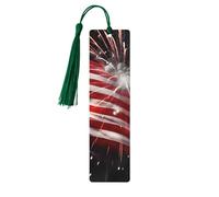Segnalibro in legno per uomini e donne personalizzato intaglio in legno con nappa ciondolo bandiera americana fuochi d'artificio segnalibro per amanti dei libri regalo di compleanno studenti