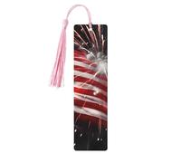 Segnalibro in legno per uomini e donne personalizzato intaglio in legno con nappa ciondolo bandiera americana fuochi d'artificio segnalibro per amanti dei libri regalo di compleanno studenti