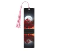 Segnalibro in legno per uomini e donne personalizzato intaglio in legno segno libro con nappa ciondolo albero rosso lago luna segnalibro per gli amanti dei libri regalo di compleanno studenti