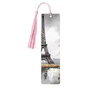 Segnalibro in legno per uomini e donne personalizzato intaglio in legno segno libro con nappa ciondolo pittura a olio Parigi Torre Eiffel segnalibro per gli amanti dei libri regalo di compleanno