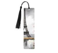 Segnalibro in legno per uomini e donne personalizzato intaglio in legno segno libro con nappa ciondolo pittura a olio Parigi Torre Eiffel segnalibro per gli amanti dei libri regalo di compleanno
