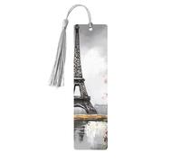 Segnalibro in legno per uomini e donne personalizzato intaglio in legno segno libro con nappa ciondolo pittura a olio Parigi Torre Eiffel segnalibro per gli amanti dei libri regalo di compleanno