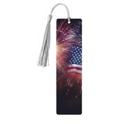 Segnalibro in legno per uomini e donne personalizzato intaglio in legno segno libro con nappa ciondolo fuochi d'artificio bandiera americana 4 luglio segnalibro per gli amanti dei libri regalo di