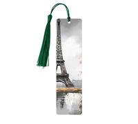 Segnalibro in legno per uomini e donne personalizzato intaglio in legno segno libro con nappa ciondolo pittura a olio Parigi Torre Eiffel segnalibro per gli amanti dei libri regalo di compleanno