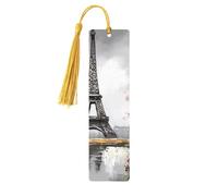 Segnalibro in legno per uomini e donne personalizzato intaglio in legno segno libro con nappa ciondolo pittura a olio Parigi Torre Eiffel segnalibro per gli amanti dei libri regalo di compleanno