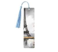 Segnalibro in legno per uomini e donne personalizzato intaglio in legno segno libro con nappa ciondolo pittura a olio Parigi Torre Eiffel segnalibro per gli amanti dei libri regalo di compleanno