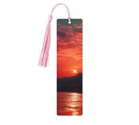 Segnalibro in legno per uomini e donne Segnalibri in legno con tramonto rosso fuoco Segnalibri in legno unici fatti a mano con nappa ciondolo segnalibro artigianale per amanti dei libri regalo di