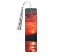 Segnalibro in legno per uomini e donne Segnalibri in legno con tramonto rosso fuoco Segnalibri in legno unici fatti a mano con nappa ciondolo segnalibro artigianale per amanti dei libri regalo di