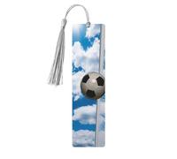 Segnalibro in legno per uomini e donne, segnalibro a forma di pallone da calcio blu cielo unico, fatto a mano, con nappa, segnalibro in legno per insegnanti, regalo di compleanno
