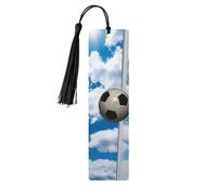 Segnalibro in legno per uomini e donne, segnalibro a forma di pallone da calcio blu cielo unico, fatto a mano, con nappa, segnalibro in legno per insegnanti, regalo di compleanno
