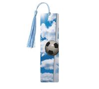 Segnalibro in legno per uomini e donne, segnalibro a forma di pallone da calcio blu cielo unico, fatto a mano, con nappa, segnalibro in legno per insegnanti, regalo di compleanno