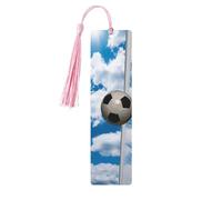 Segnalibro in legno per uomini e donne, segnalibro a forma di pallone da calcio blu cielo unico, fatto a mano, con nappa, segnalibro in legno per insegnanti, regalo di compleanno