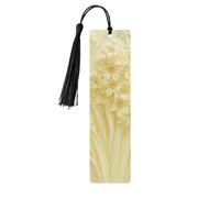 Segnalibro in legno rettangolare con fiore bianco e farfalla dorata Enchase, con nappina, ideale per gli amanti dei libri.