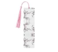 Segnalibro in legno rosa - double-face floreale grafite, stampa completa, decorativo, per studio, ufficio, aula, biblioteca