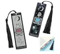 Segnalibro in metallo con scheletro di tarocchi, 2 segnalibri angolari fatti a mano con nappe nere, accessorio per libri con teschio gotico, regalo unico per gli amanti dei libri, GIF estetica