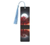 Segnalibro in metallo per uomini e donne personalizzato intaglio segno libro con nappa ciondolo albero rosso lago luna segnalibro per gli amanti del libro regalo di compleanno studenti insegnanti